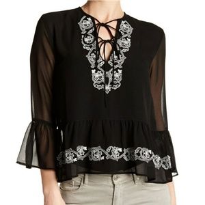 NEW Walter Baker Sheer Embroidered Peplum Top